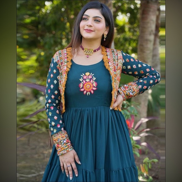 Deep Sea Blue Color Party Wear Gown - Picture 4 of 7